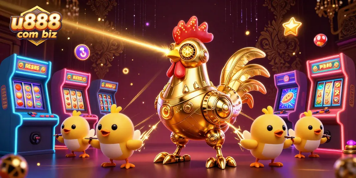 Experience the thrill of u888com biz with vibrant slots and a golden rooster robot!