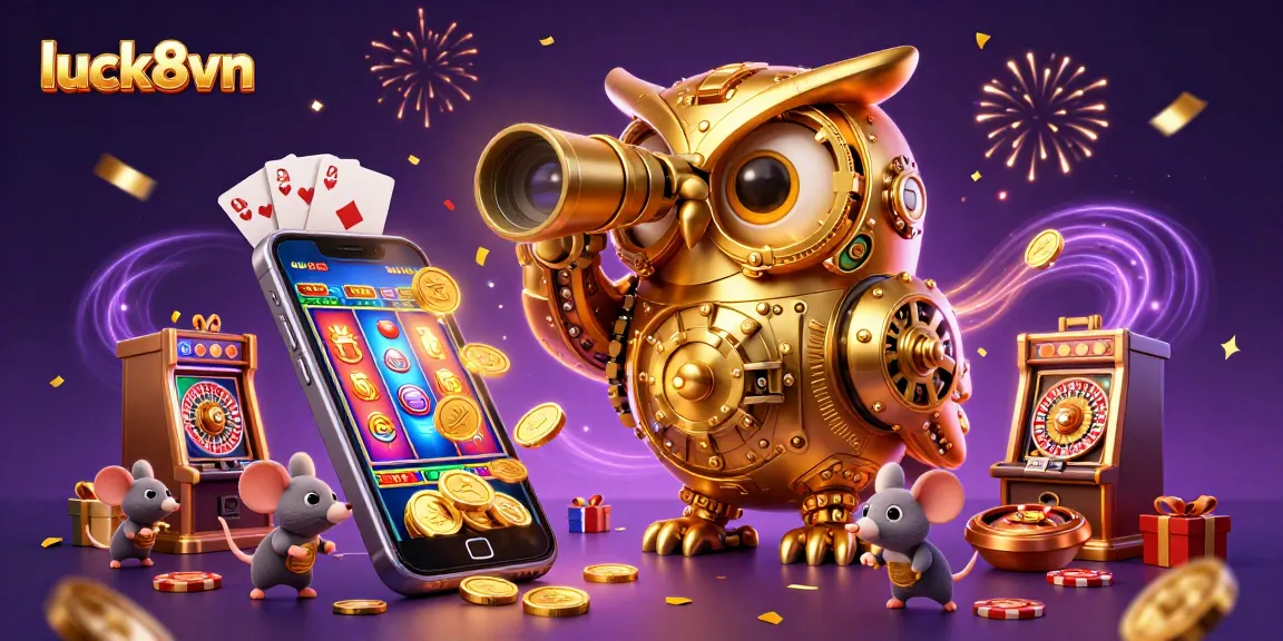 Experience thrilling gameplay with luck8vn featuring a clockwork owl scanning the vibrant casino.