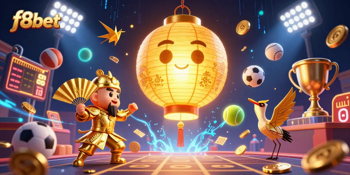 Experience the thrill of f8bet with glowing spirits and dynamic sports elements in this vibrant illustration