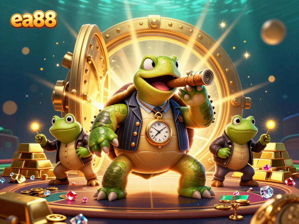 ea88 showcases a dynamic casino scene with a snapping turtle mobster and bullfrog enforcers, enhancing excitement.