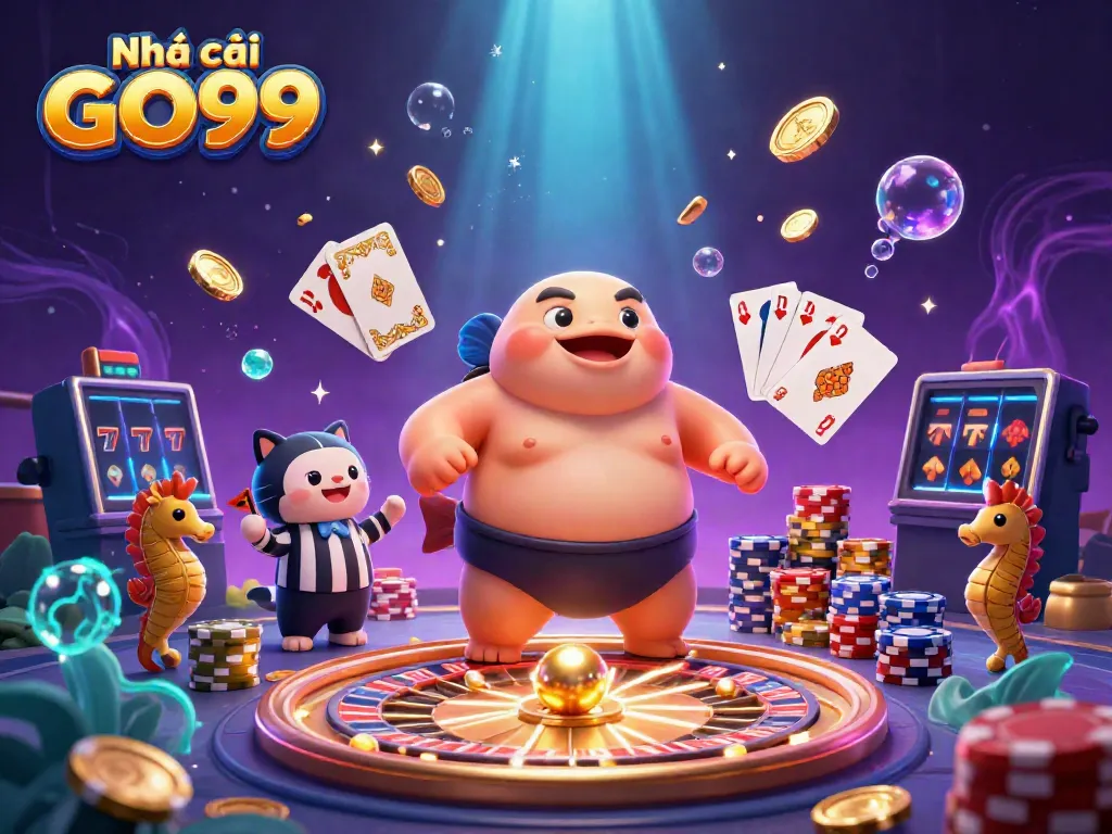 Experience the thrill at Nhà cái GO99 with colorful casino elements and lively underwater characters!