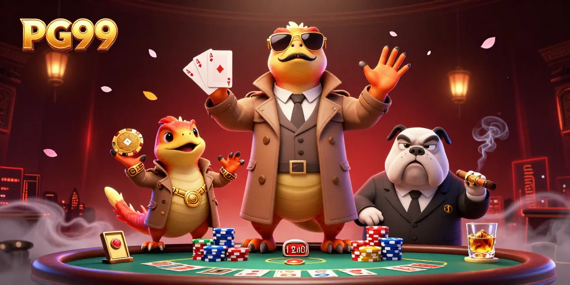 Join PG99's thrilling casino adventures with fun characters in a vibrant gaming scene.
