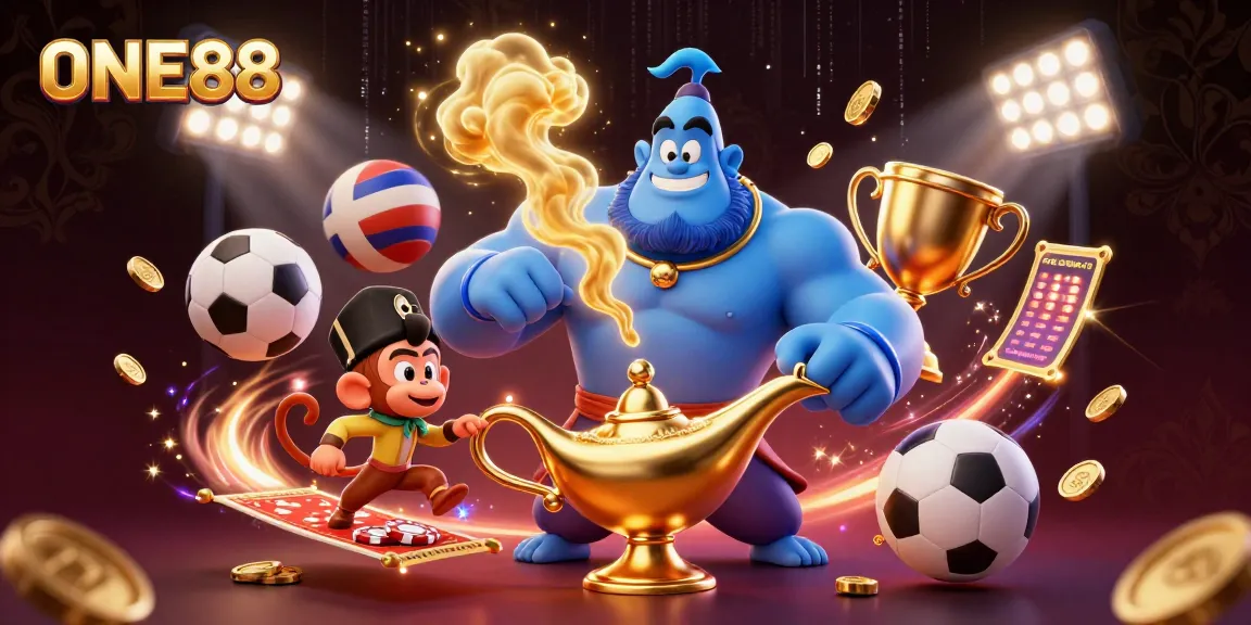 Experience the thrill of ONE88 with dynamic sports elements and a magical atmosphere in this captivating illustration.