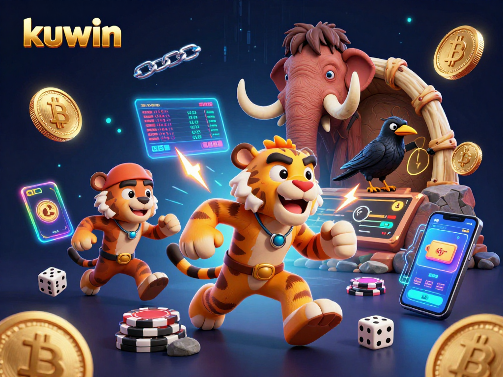 kuwin engages players in a vibrant prehistoric casino with crypto elements and animated 3D characters.