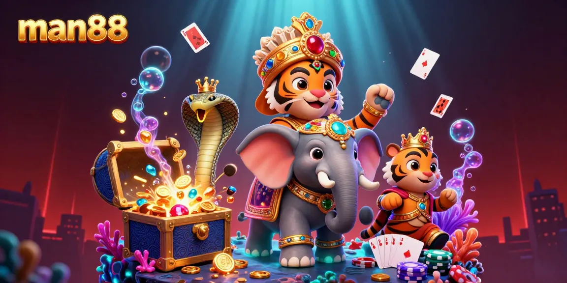 Experience the thrill of man88 casino games with a vibrant 3D maharaja scene of luck and fortune.