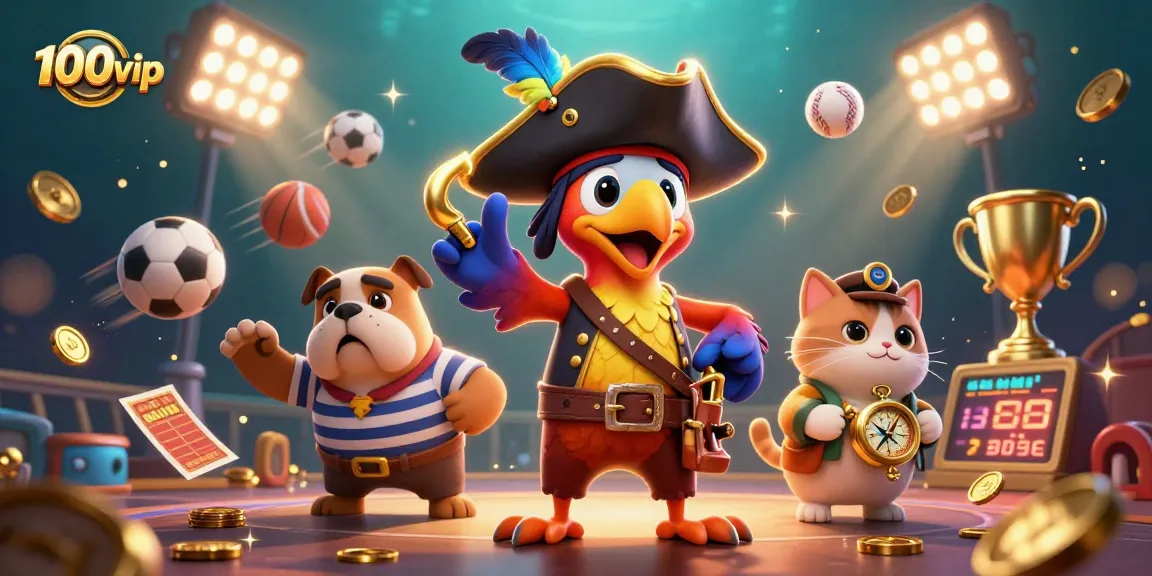Engage with 100vip's thrilling gambling experience featuring cartoon characters navigating a vibrant casino scene.