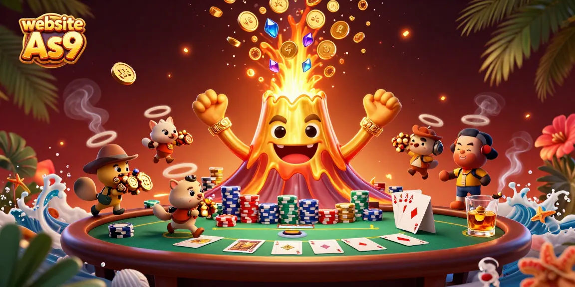 Experience thrilling wins at website As9 with a vibrant 3D casino illustration featuring treasures and poker elements.