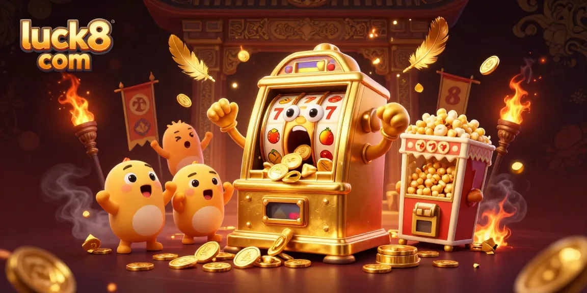Experience thrilling wins at luck8 com with the animated jackpot celebration of a lively slot machine.