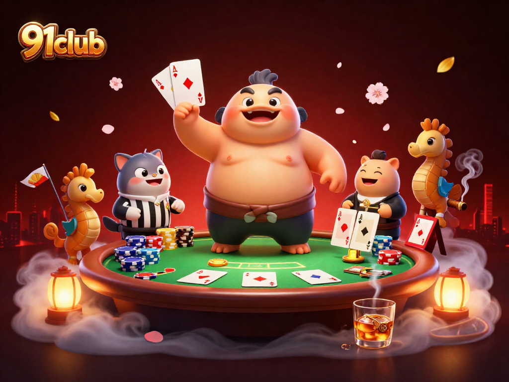 Engage in exciting games at 91club with a vibrant underwater casino scene featuring a cartoon blowfish.