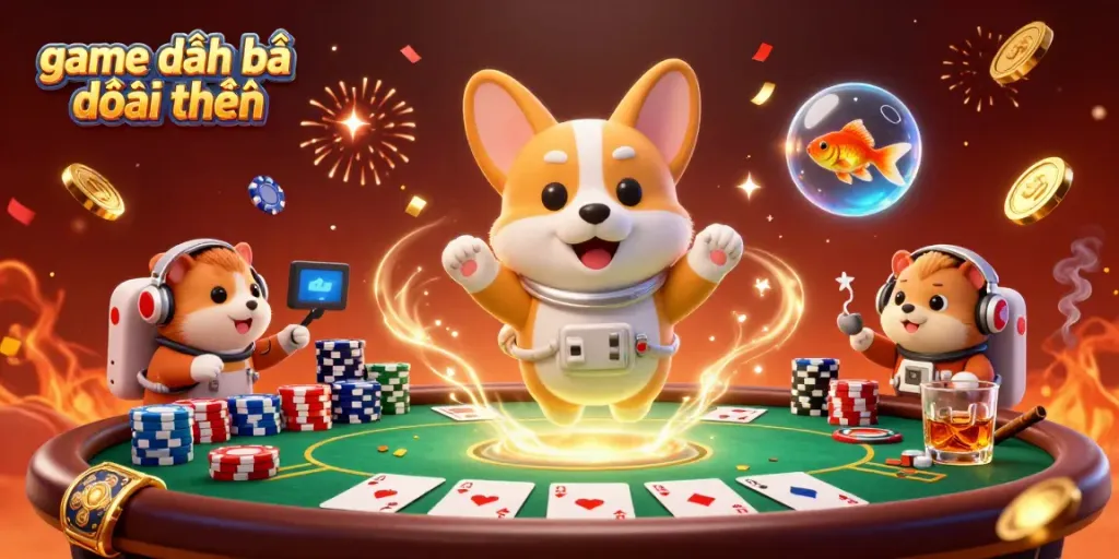 Experience game đánh bài đổi thưởng with exciting characters in a vibrant space casino atmosphere.