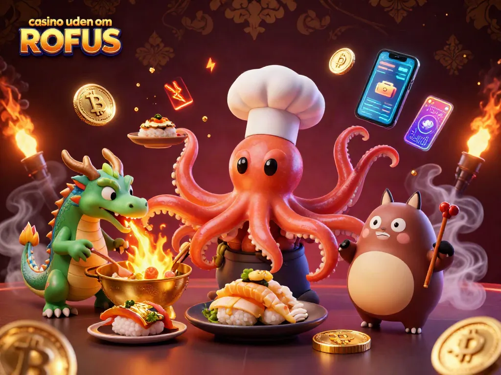 Win big at casino uden om ROFUS with exciting gaming visuals of cartoon characters and cryptos.