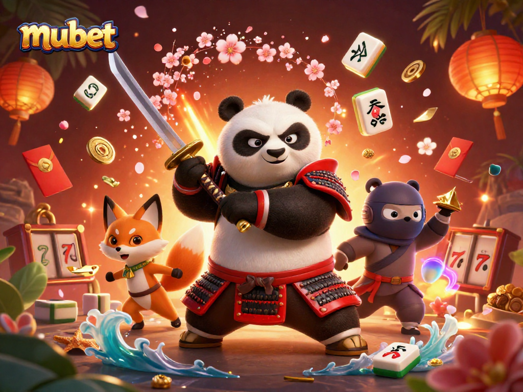 Experience the thrill of mubet with our dynamic casino scene featuring samurai panda and ninja fox.