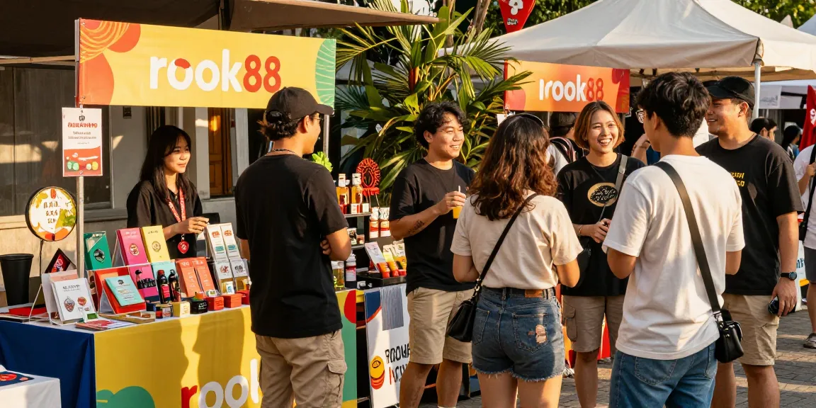 Experience rokok88 lifestyle at a vibrant street market with friends enjoying local products and crafts.