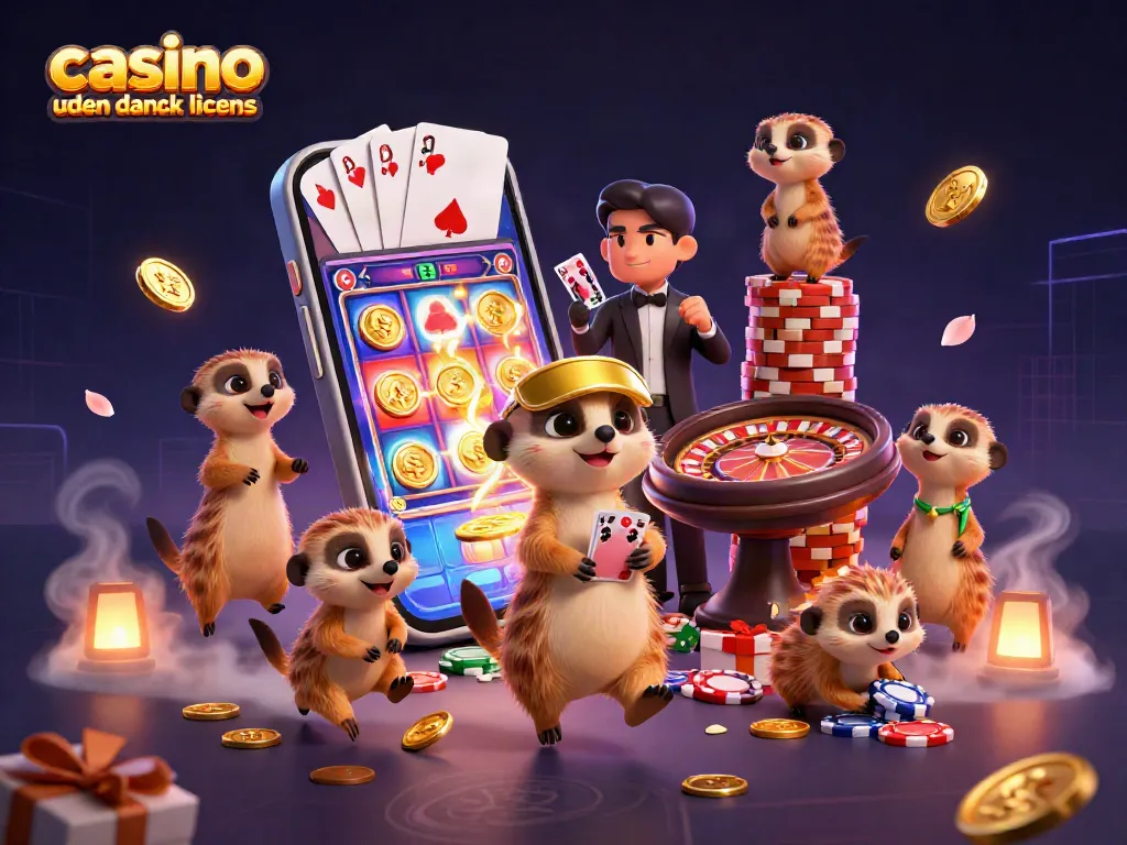 Experience the excitement of casino uden dansk licens with vibrant meerkat characters in a lively casino scene.