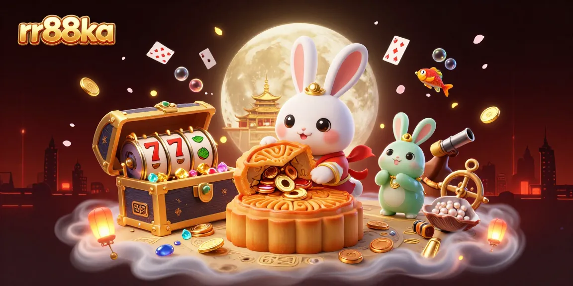 Experience thrilling gaming with rr88ka's vibrant 3D illustration of a moon rabbit casino scene.