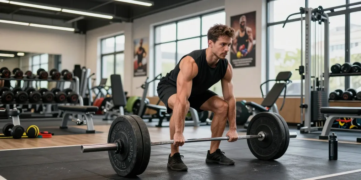 Anabolika Shop Deutschland - Bodybuilder hebt Gewichte in einem lebhaften Fitnessstudio und zeigt Engagement für Fitness.