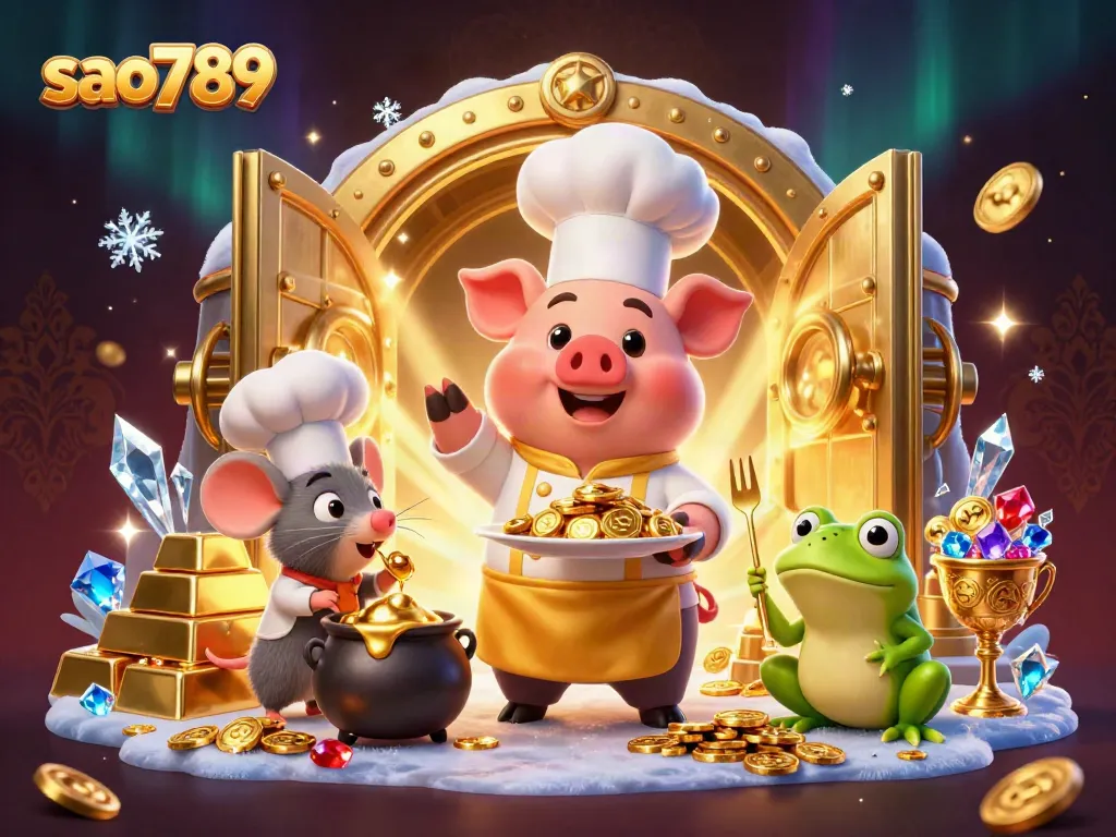 Experience the thrill of playing at Sao789, featuring 3D characters and treasure in a dynamic casino environment.